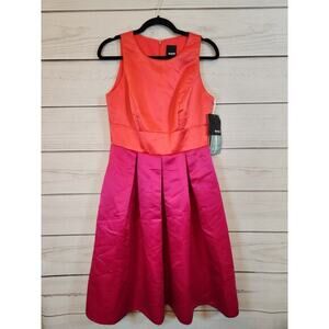 Melrose Women Orange Pink Round Neck‎ Sleeveless Fit & Flare Midi Dress 4 NWT